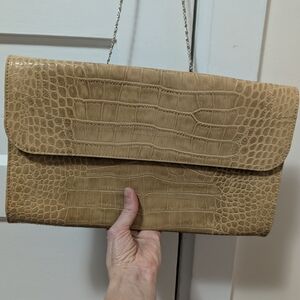 Danier Tan Crocodile-Embossed Clutch. Real Genuine Leather